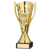 GOLD PLASTIC 'FLASH' CUP ON BLACK MARBLE ASSEMBLED TROPHY (1" CEN) - 6.75in